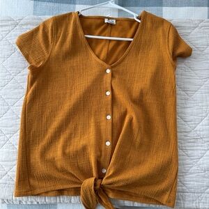 J. Crew Mustard Button-Down Tie-Front Top